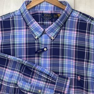 Polo Ralph Lauren Shirt 4X Mens Navy Pink Plaid Pony Performance Easter NWT $138